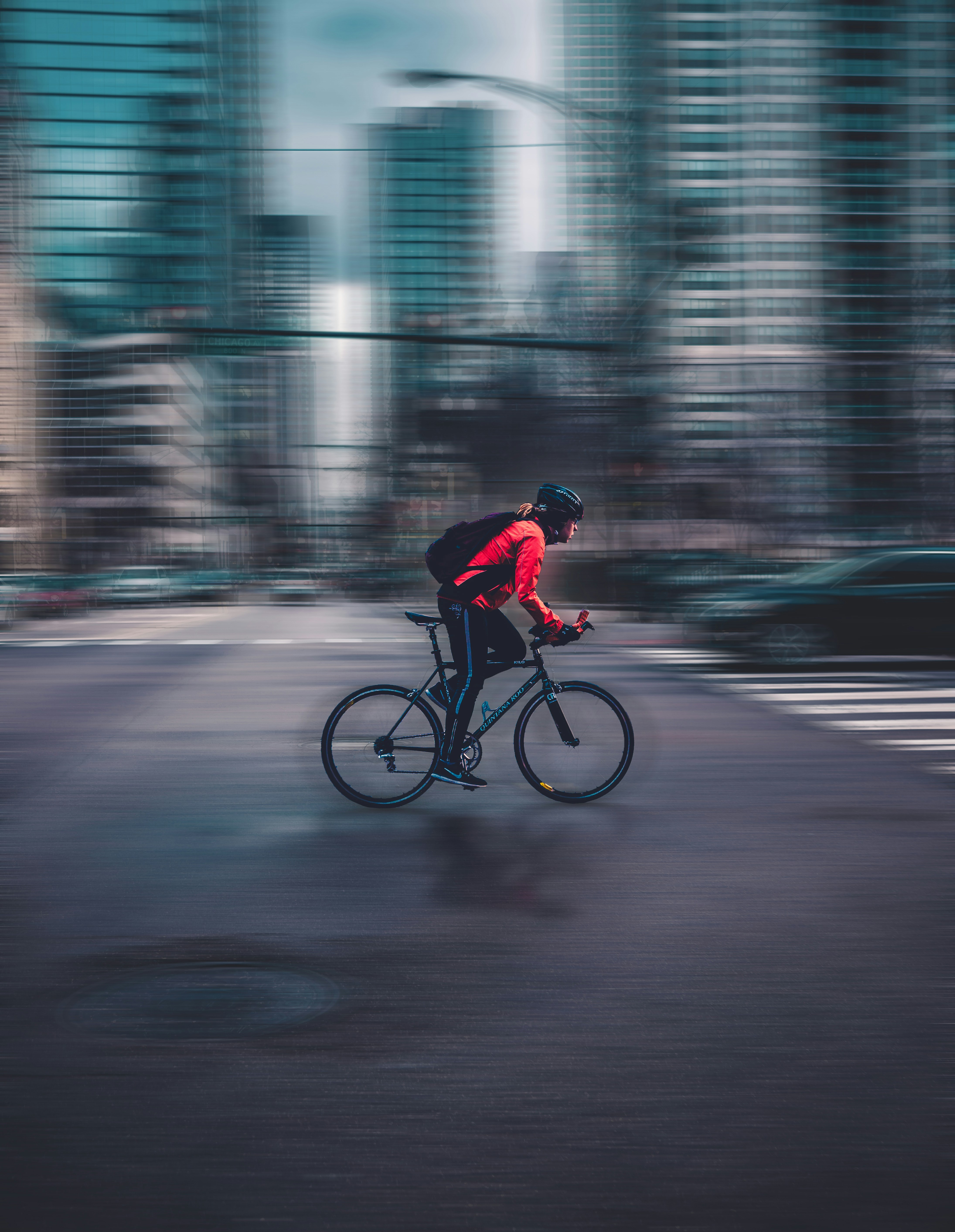 Panned shot of a cyclist